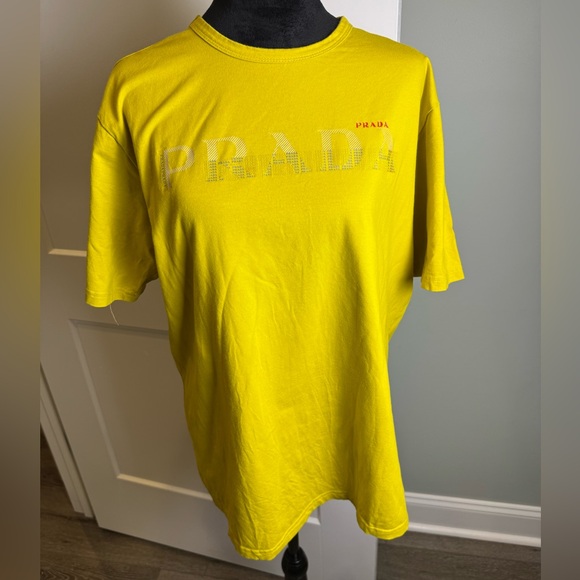 Prada Bright Yellow Short Sleeve Tee cotton logo - Picture 1 of 7